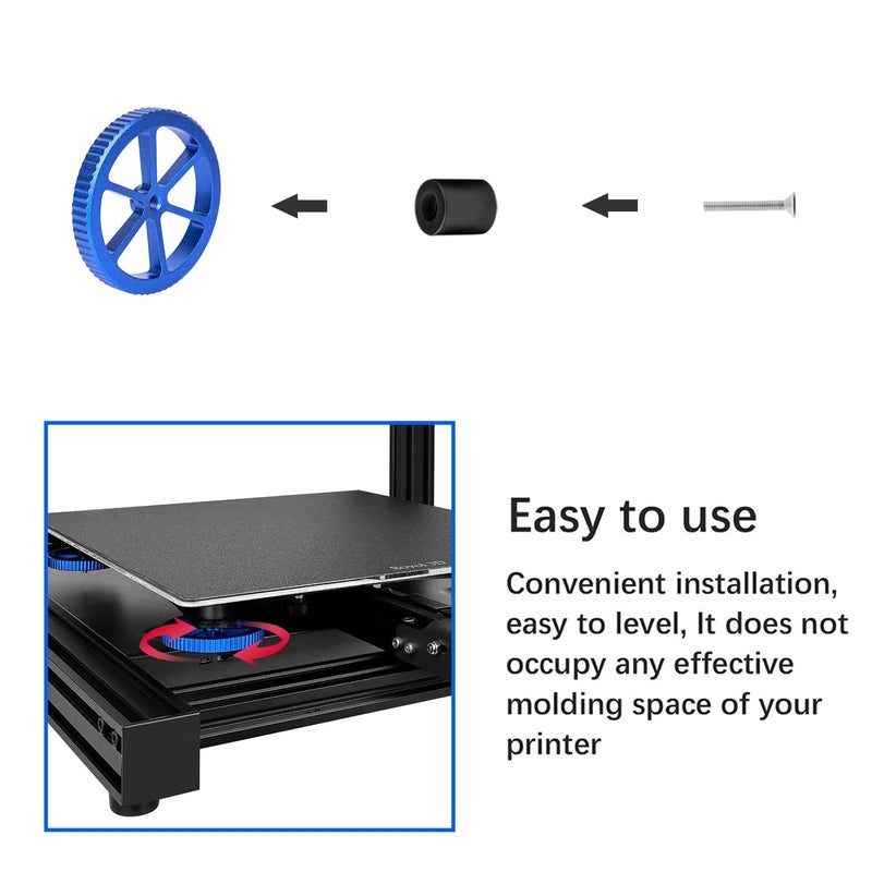Sovol Upgraded 4pcs Aluminum Hand Twist Leveling Nut & 8pcs Heatbed Silicone Leveling Column Mounts for SV01/SV02/SV03/SV04, Ender 3/3 Pro/3 V2, Ender 5/5 Plus/5 Pro, CR-10, CR10S/10S Pro 3D Printer - Image 3